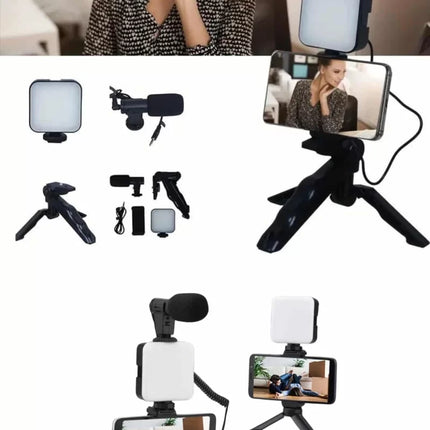 Telefon Tutucu Mikrofonlu Işıklı Youtuber Video Kayıt