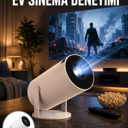 Sinema Projektörü Android HDMI USB WİFİ Ses Çıkışlı Ayaklı Projeksiyon Taşınabilir Yeni Nesil