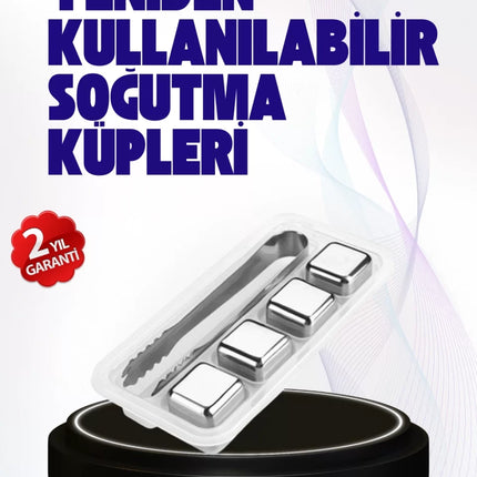 Paslanmaz Çelikten Üretilmiş Metal Buz Küpü Seti ve Buz Klipsi