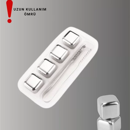 Paslanmaz Çelikten Üretilmiş Metal Buz Küpü Seti ve Buz Klipsi