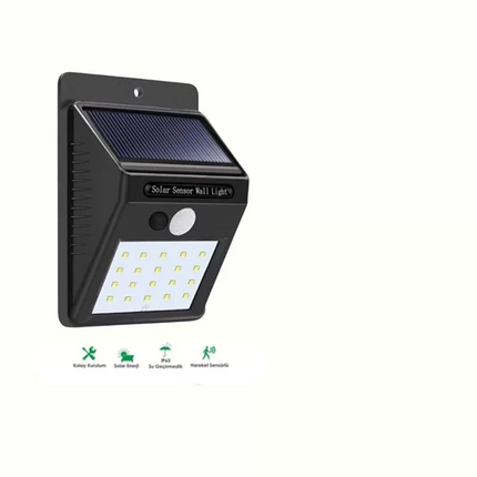Solar Enerjili 20 LED Duvar Lambası | Hareket Sensörlü, Su Geçirmez, Kablo Gerektirmez