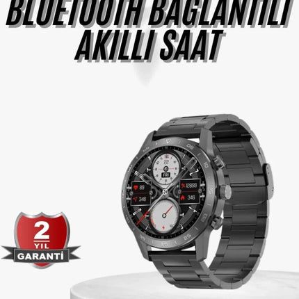 Erkeklere Özel Akıllı Saat Çelik Kordon Bluetooth Bağlantılı İOS ve Android Uyumlu