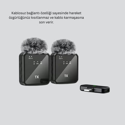 Canlı Yayın ve Video Çekimleri İçin Çiftli Kablosuz Yaka Mikrofon