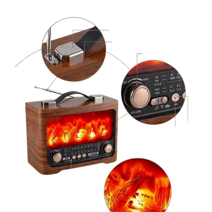 Taşınabilir Şömine Efektli Bluetooth Hoparlör FM Radyo LED Işıklı Müzik Çalar