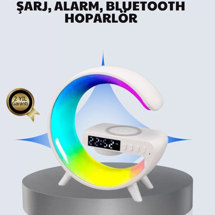Başucu İçin Tasarlanmış Kablosuz Şarjlı Gece Lambası ve Bluetooth Ses Sistemi