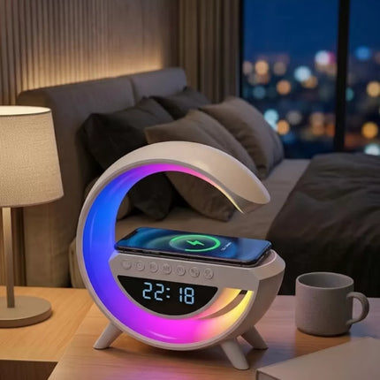 Kablosuz Şarjlı LED Işıklı Masa Saati Bluetooth Hoparlör Alarm Fonksiyonlu