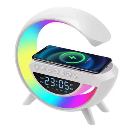 Kablosuz Şarjlı LED Işıklı Masa Saati Bluetooth Hoparlör Alarm Fonksiyonlu