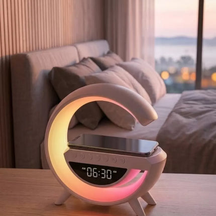 RGB Gece Lambalı Kablosuz Şarj Cihazlı Bluetooth Hoparlör Dijital Saat