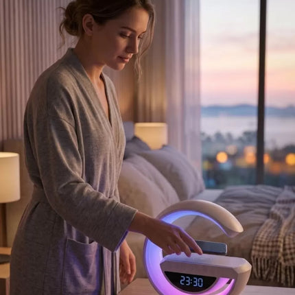 Çok Fonksiyonlu Kablosuz Şarjlı Saat Hoparlör RGB Işık ve Alarm Özellikli