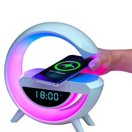 Kablosuz Şarjlı Bluetooth Hoparlör RGB Işık Gece Lambası Dijital Saat