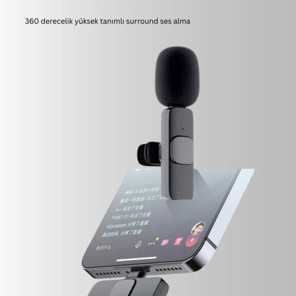 iPhone İçin Çift Mikrofonlu Telsiz Yaka Mikrofonu 360 Derece HD Ses