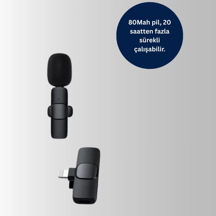 iPhone İçin Çift Mikrofonlu Telsiz Yaka Mikrofonu 360 Derece HD Ses