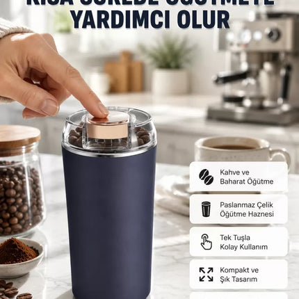 Kahve ve Baharat Öğütücü Kolay Temizlenebilir Paslanmaz Çelik Taşınabilir