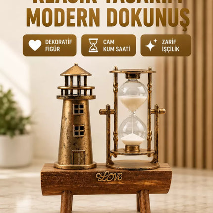 Deniz Feneri Şeklinde El Yapımı Kum Saati – Ev ve Ofis İçin Zarif Süs Yeni Nesil