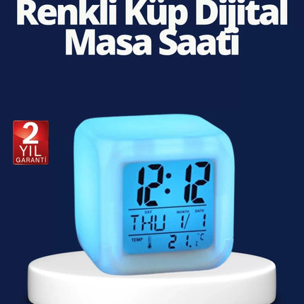 Renk Değiştiren LED Alarmlı Dijital Küp Masa Saati