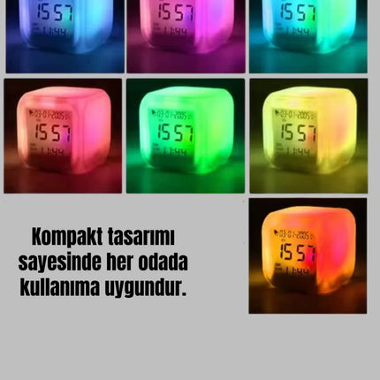 Renk Değiştiren LED Alarmlı Dijital Küp Masa Saati