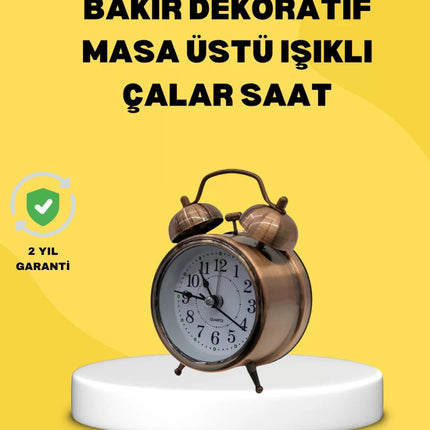 Dekoratif Bronz Renk Metal Alarmlı Masa Üstü Saat Klasik Tasarım