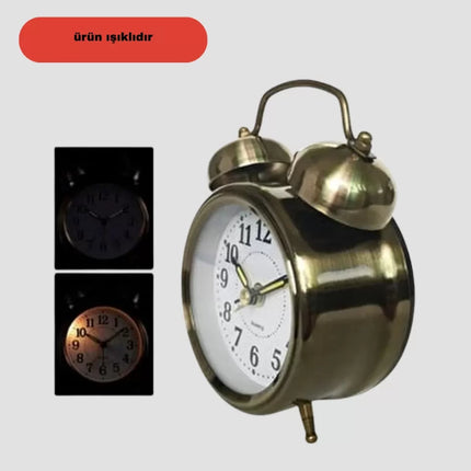 Retro Tarz Bronz Dekoratif Masa Saati Metal Gövde Yüksek Sesli Alarm