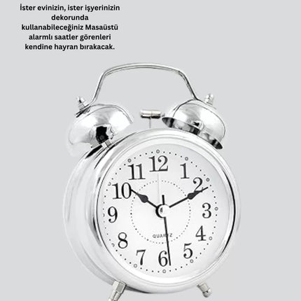 Gümüş Renkli Sessiz Işıklı Dekoratif Masa Üstü Çalar Saat Alarmlı