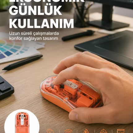 Şeffaf Kablosuz Mouse Bluetooth Bağlantılı Sessiz Tıklama Yeni Nesil
