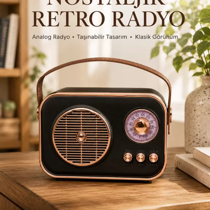 Retro Tarz Kablosuz Radyo – Bluetooth, USB ve TF Kart Girişli