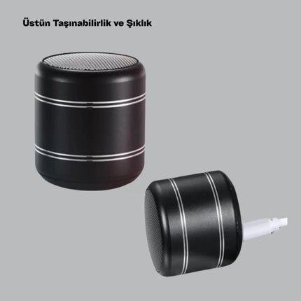 Silindir Tasarım Mini Bluetooth Hoparlör 10m Çekim Güçlü Bas ve Mikrofonlu