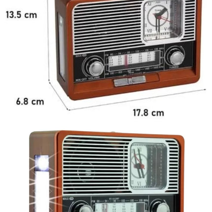 Saatli Fenerli Bluetooth Nostaljik Radyo AUX SD USB Girişli Bluetooth Hoparlör