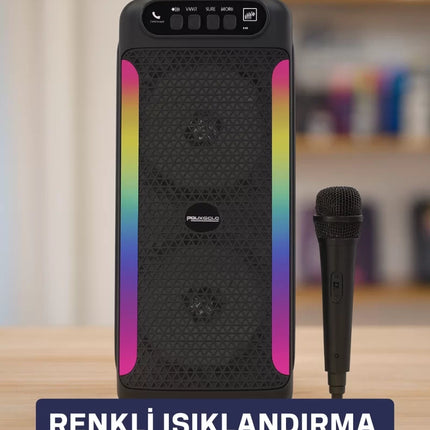 Çift 4 inç Hoparlörlü RGB Işıklı Bluetooth Ses Sistemi