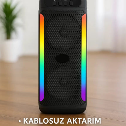 Çift 4 inç Hoparlörlü RGB Işıklı Bluetooth Ses Sistemi