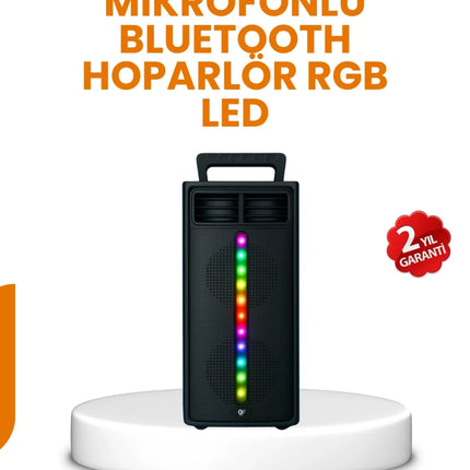 Bluetooth Işıklı Hoparlör – 2x5W Güç | USB + TF Kart + FM Radyo | Siyah Renk