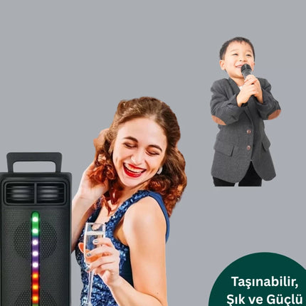 Bluetooth Işıklı Hoparlör – 2x5W Güç | USB + TF Kart + FM Radyo | Siyah Renk