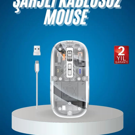 Sessiz Tıklama Çift Modlu Bluetooth Ve Alıcı Şeffaf Mouse Fare
