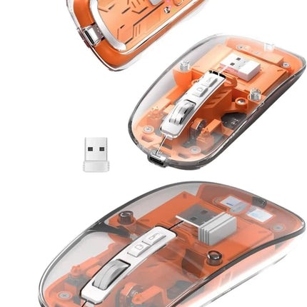 Sessiz Tıklama Çift Modlu Bluetooth Ve Alıcı Şeffaf Mouse Fare