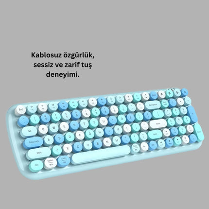 Retro Tarz Kablosuz Klavye Mouse Seti – 104 Tuşlu, Ergonomik Tasarım