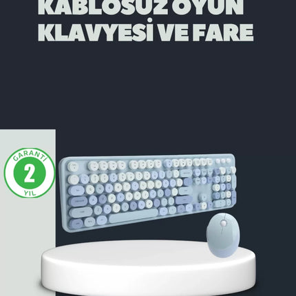 Retro Daktilo Stilli Kablosuz Klavye Mouse Seti – Sessiz ve Şık