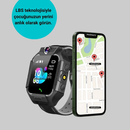S10 Akıllı Çocuk Saati Siyah Model Çift Yönlü Konuşma ve SOS