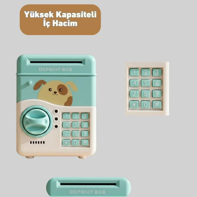 Çocuklar İçin Su Yeşili ATM Kasa Tasarımlı Şifreli Kumbara