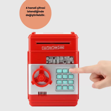 Kırmızı Şifreli ATM Kasa Para Yutan Kumbara