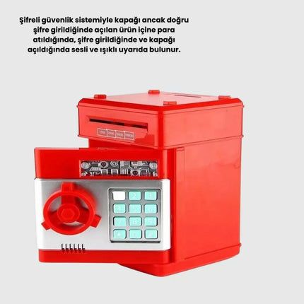 Kırmızı Şifreli ATM Kasa Para Yutan Kumbara