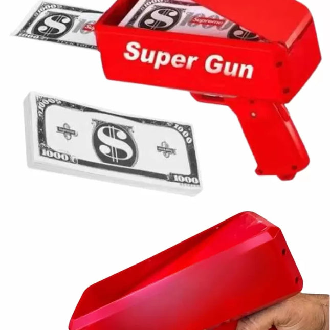 Kırmızı Parti Oyuncağı Para Saçma Fırlatma Tabancası Makinesi Super Money