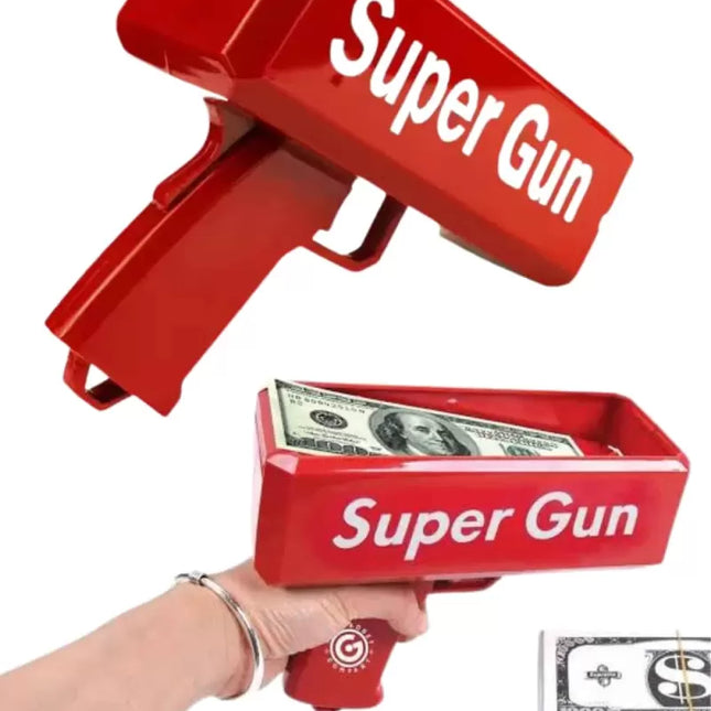 Kırmızı Parti Oyuncağı Para Saçma Fırlatma Tabancası Makinesi Super Money
