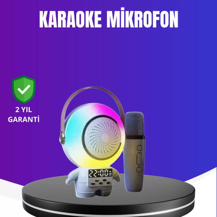 RGB Işıklı Astronot Bluetooth Hoparlör Karaoke Mikrofonlu