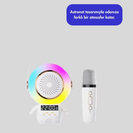 Kablosuz Mikrofonlu Astronot Tasarım Bluetooth Speaker Karaoke