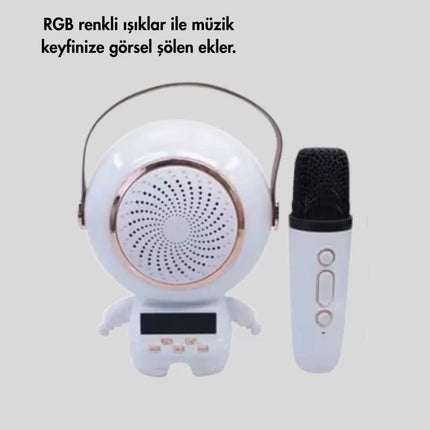 Karaoke Özellikli Astronot Bluetooth Hoparlör Kablosuz Mikrofonlu
