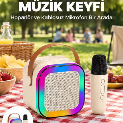 Kablosuz Karaoke Mikrofon Hoparlör Seti Güçlü Ses Çıkışı Yeni Nesil