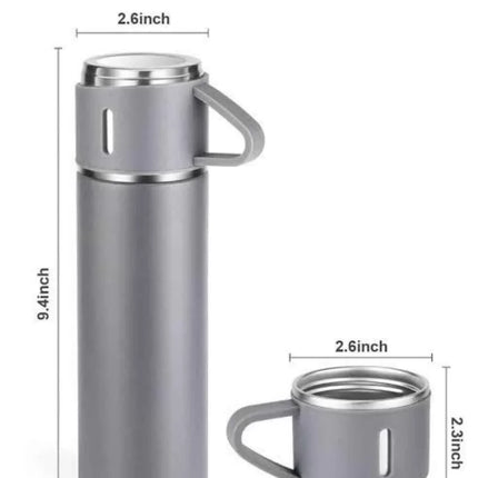 Termos Seti Paslanmaz Çelik 3 Bardaklı Vakumlu Termos Set 500 Ml 12 Saate Kadar Isı Koruma
