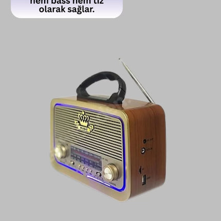 Ahşap Nostaljik Radyo Bluetooth USB SD Kart Destekli