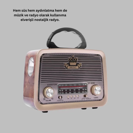 Eskitme Tasarımlı Ahşap Bluetooth Radyo LED Aydınlatmalı