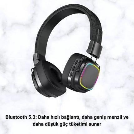 Kablosuz RGB Işıklı Katlanabilir Bluetooth Kulak Üstü Kulaklık