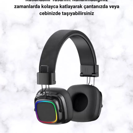 Renkli Işık Efektli Bluetooth 5.3 Müzik Kulaklığı Yeni Nesil